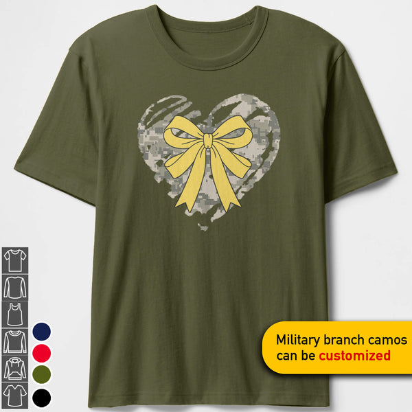 Custom Yellow Ribbon Heart Military Mom T-shirts Personalize Family Apparel