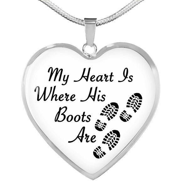 Military Mom Heart Boots Necklace
