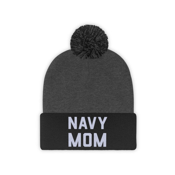 Navy Mom Beanie Embroidered Knit Hat