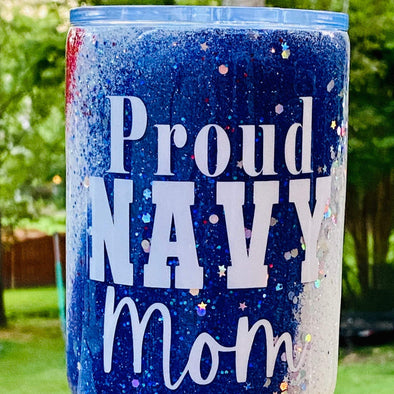Proud Navy Mom Tumbler Glitter Cup