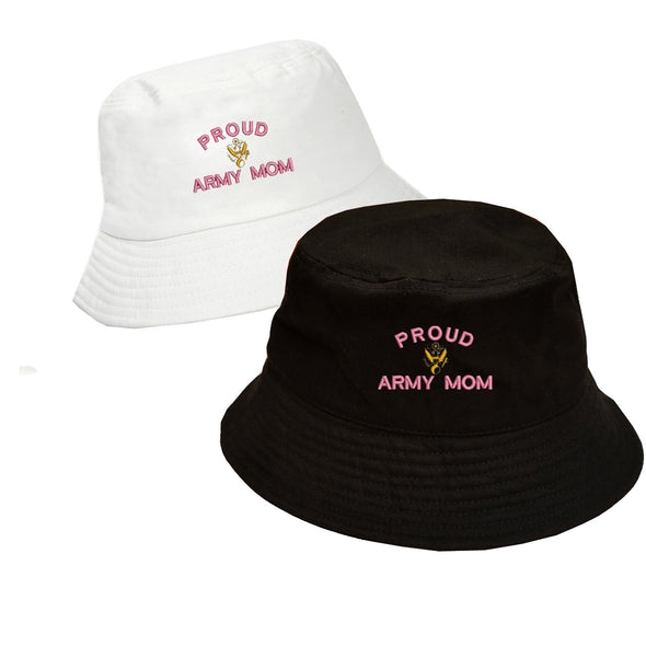 Embroidered Cotton Bucket Hat army mom
