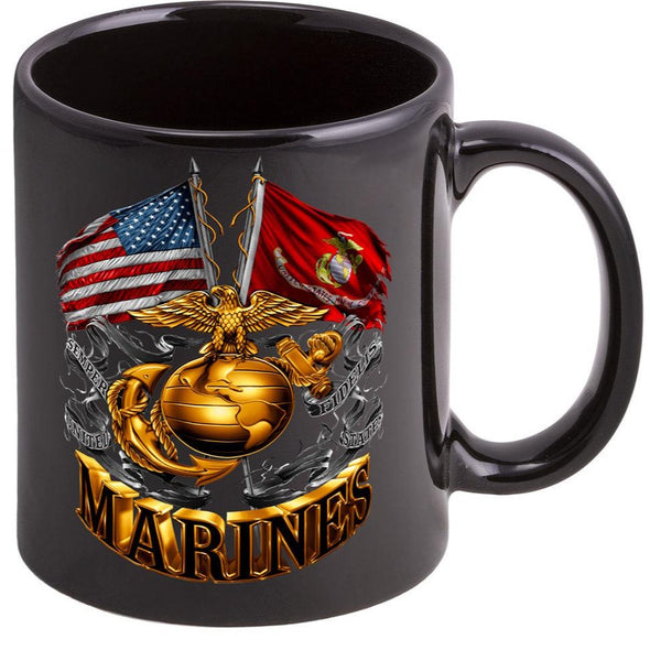 USMC Double Flag Gold Globe Marine mom mug
