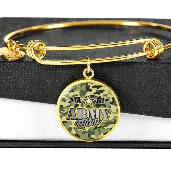 Army Mom Bracelet 18K Gold Circle Pendant