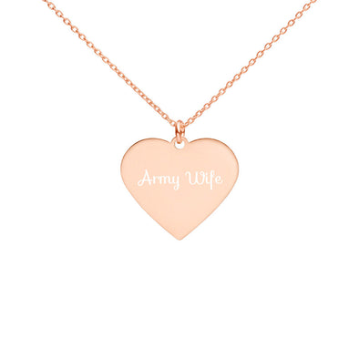 Army Wife Engraved Heart Necklace