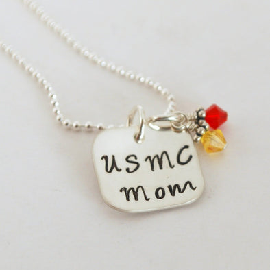 USMC marine Mom Sterling Silver Necklace