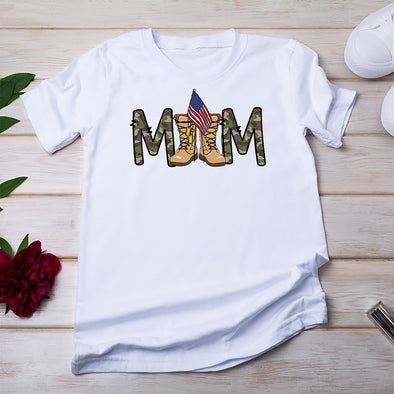 Military Mom Flag Combat Boots T-shirts