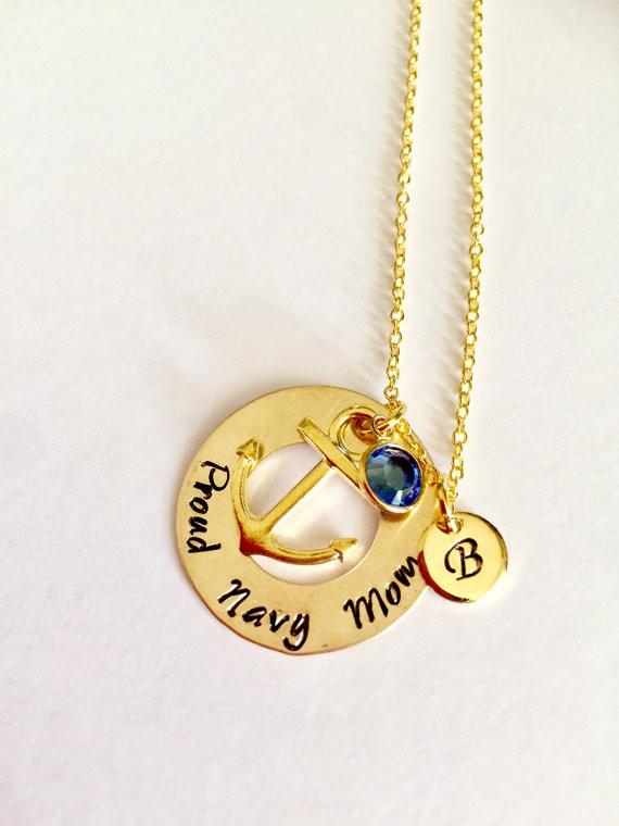 Gold Custom Proud Navy Mom Anchor Necklace - MotherProud