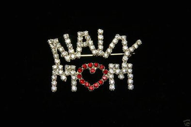 Austrian Crystal 'navy Mom' (w/ Red Heart) Pin - MotherProud