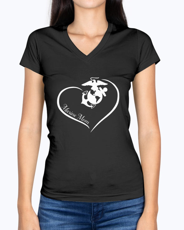 US Marine Mom Curve Heart T-shirts - MotherProud