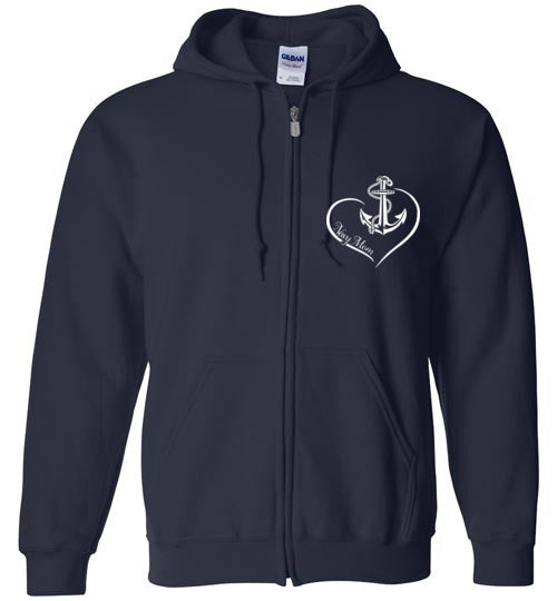 Navy Mom Heart Pledge Zip Hoodie - MotherProud