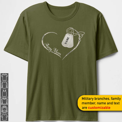 Custom Curved Heart Military Mom T-shirts