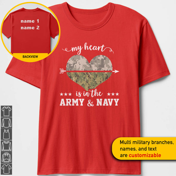 Custom Heart Multi-branch Military Mom Shirts Personalize Family Apparel