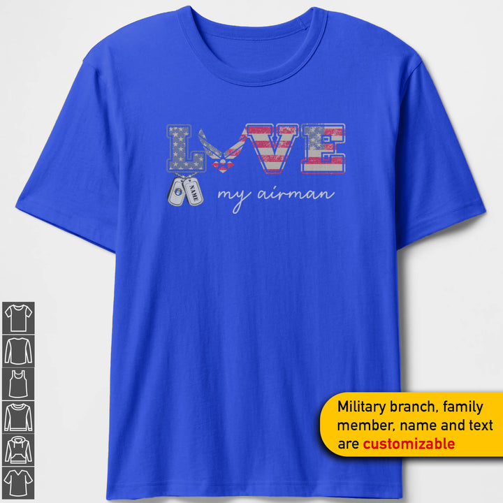 Custom LOVE Flag Military Mom T-shirts Personalize Family Apparel