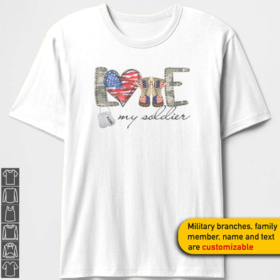 Custom Love Symbol Military Mom T-shirts Personalize Family Apparel