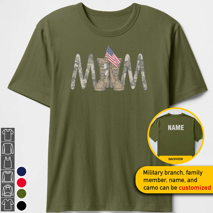 Custom Military Mom Flag Combat Boots T-shirts Personalize Family Apparel