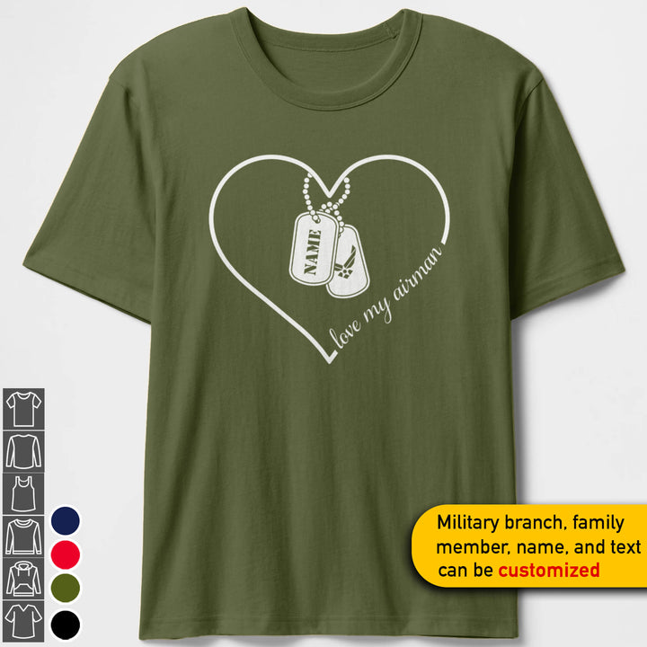 Custom Military Mom Heart Tag T-shirts Personalize Family Apparel
