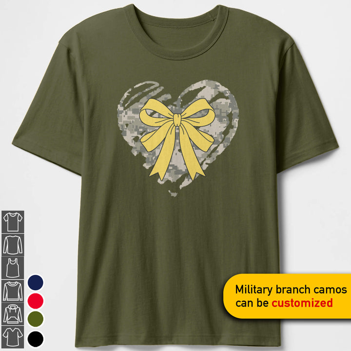 Custom Yellow Ribbon Heart Military Mom T-shirts Personalize Family Apparel