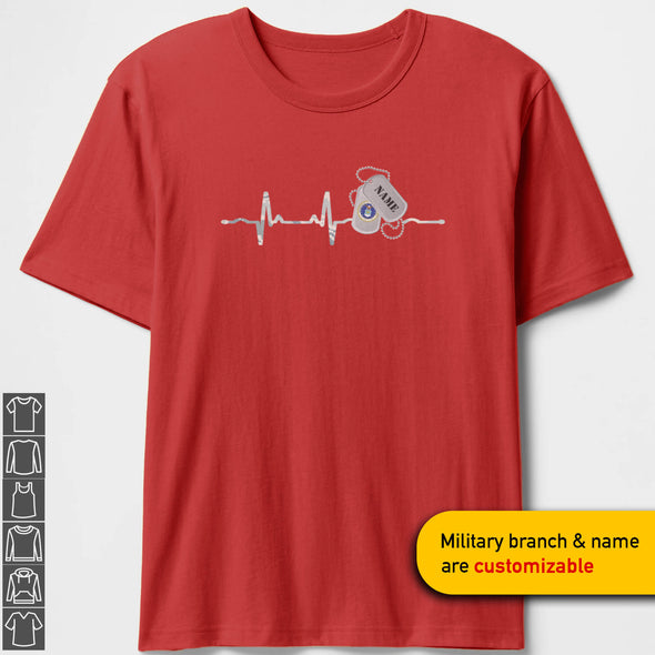 Custom Heartbeat Military Mom Family T-shirts Personalize Family Apparel