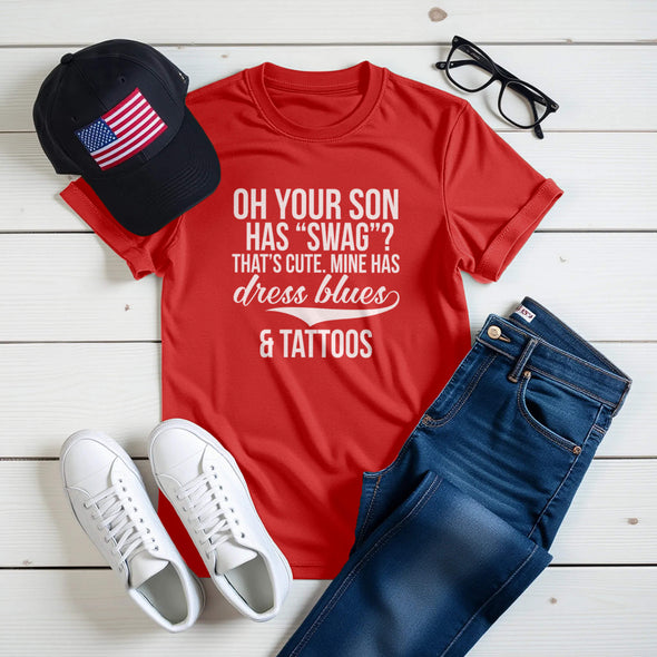 Customizable Dress Blues Tattoos Military Mom T-shirts Personalized Family Apparel