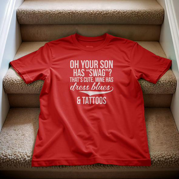 Customizable Dress Blues Tattoos Military Mom T-shirts Personalized Family Apparel