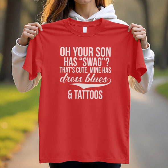 Customizable Dress Blues Tattoos Military Mom T-shirts Personalized Family Apparel