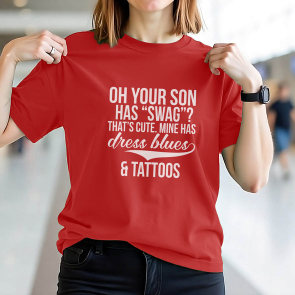 Customizable Dress Blues Tattoos Military Mom T-shirts Personalized Family Apparel