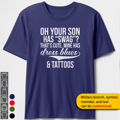 Customizable Dress Blues Tattoos Military Mom T-shirts Personalized Family Apparel