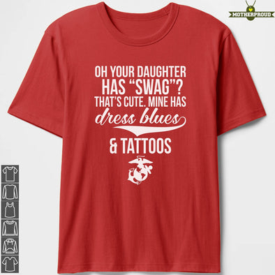 Marine Mom Daughter Dress Blues Tattoos T-shirts
