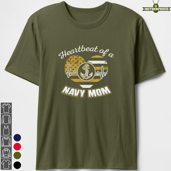 Proud Navy Mom Heartbeat Plus T-shirts