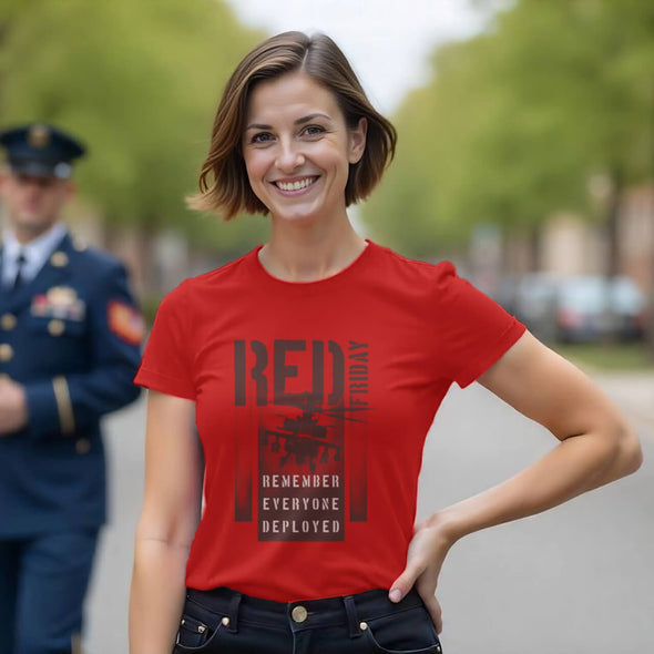 RED Friday Remember Everyone Deployed Helicopter T-shirts