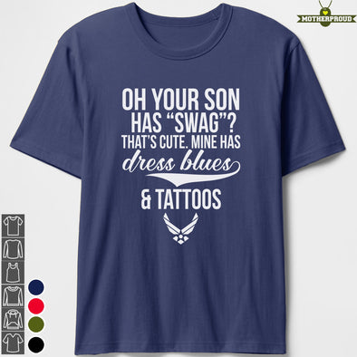 US Air Force Mom Dress Blues Tattoos T-shirts