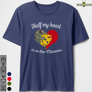 US Marine Mom Half My Heart T-shirts