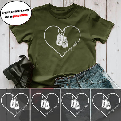 Personalized Military Mom Family Heart Tag T-shirts
