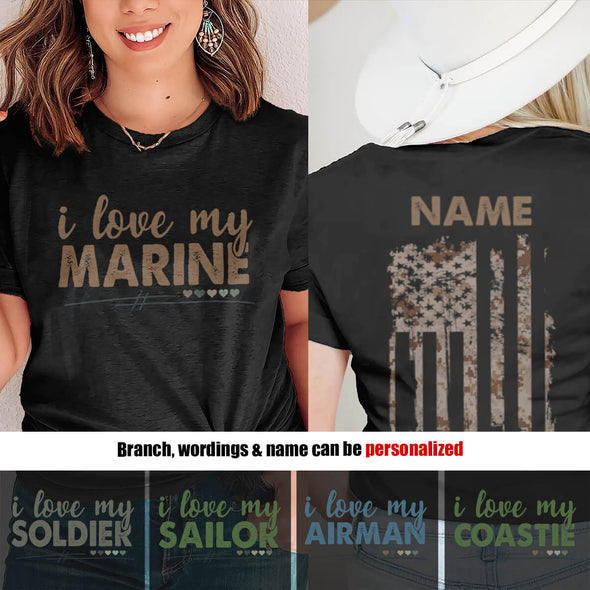 Personalized Military Mom Family Love Sides  T-shirts