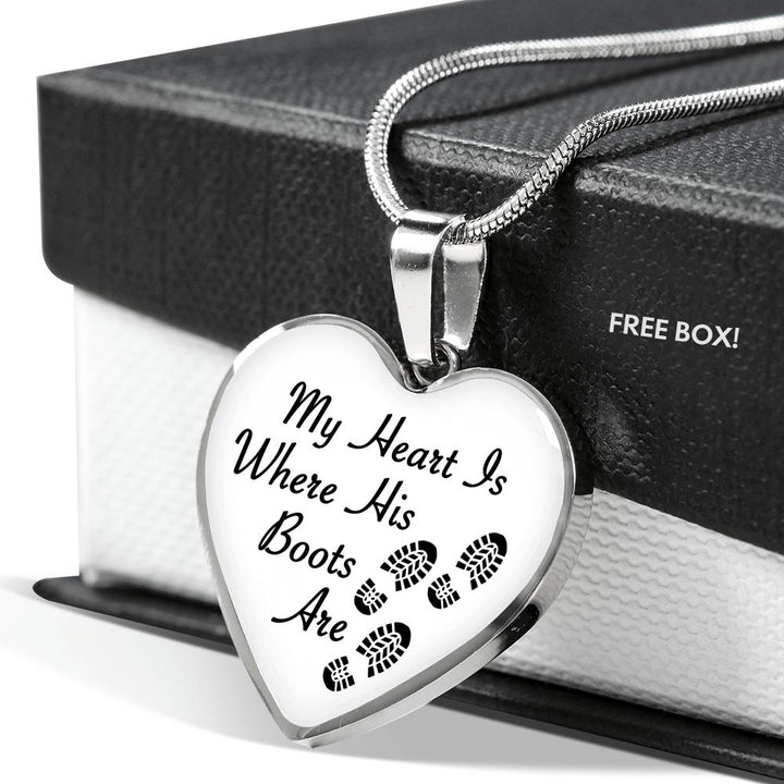 Military Mom Heart Boots Necklace