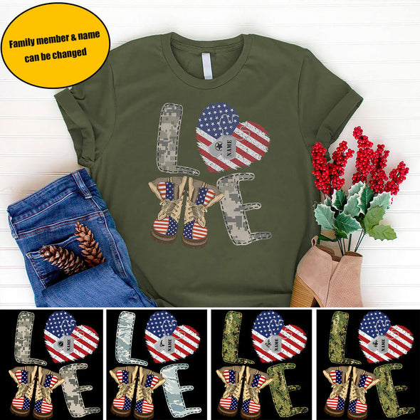 Personalized LOVE Boots Military Mom Family T-shirts