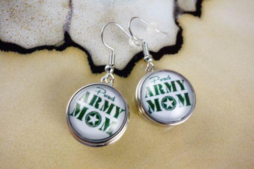 Army Mom 18mm SNAP BUTTON SILVER HOOK DANGLE EARRINGS - MotherProud