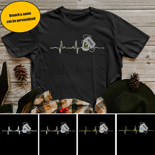 Personalized Heartbeat Military Mom Family T-shirts