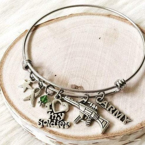 I Love My Soldier Silver Bracelet Army Mom