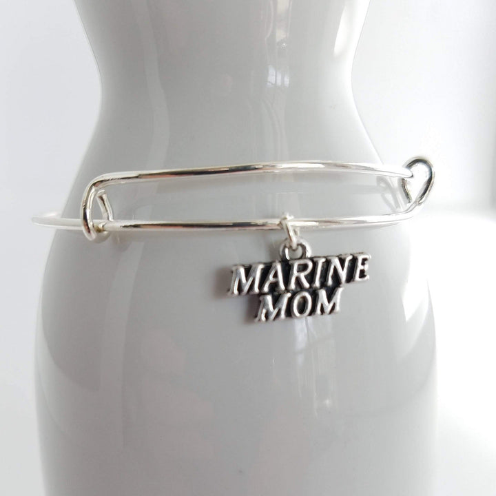 Marine mom silver plated bangle bracelet