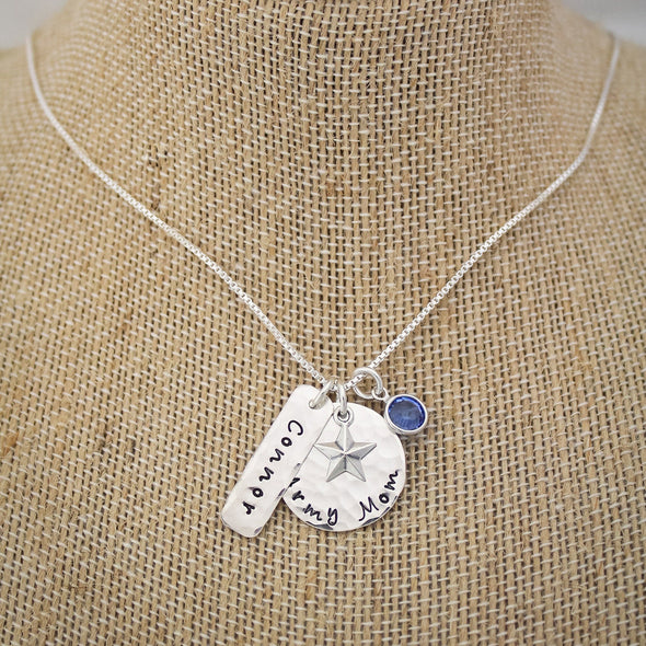 Army Mom Necklace in Sterling Silver with Star Charm