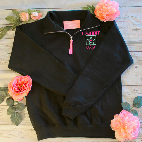 Army mom Embroidered Quarter Zip Sweatshirt