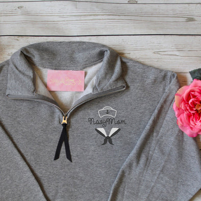 Navy mom Embroidered Sweatshirt