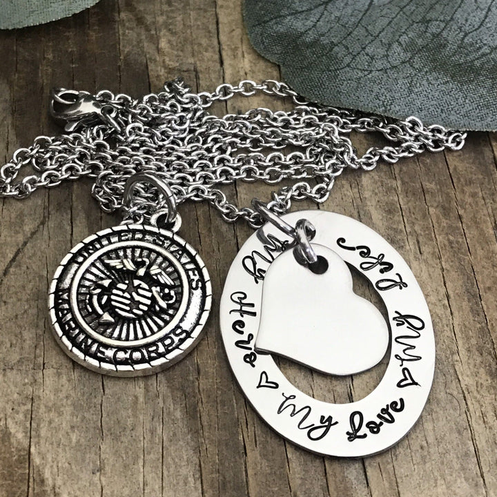My Hero My Love My Life Marine mom Necklace