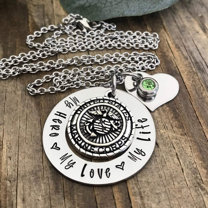 My Hero My Love My Life Custom Marine wife Necklace