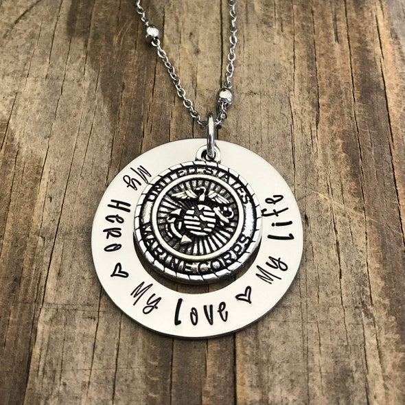 My Hero My Love My Life Marine mom Necklace
