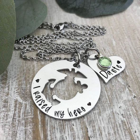 Custom Marine Necklace I Raised My Hero USMC