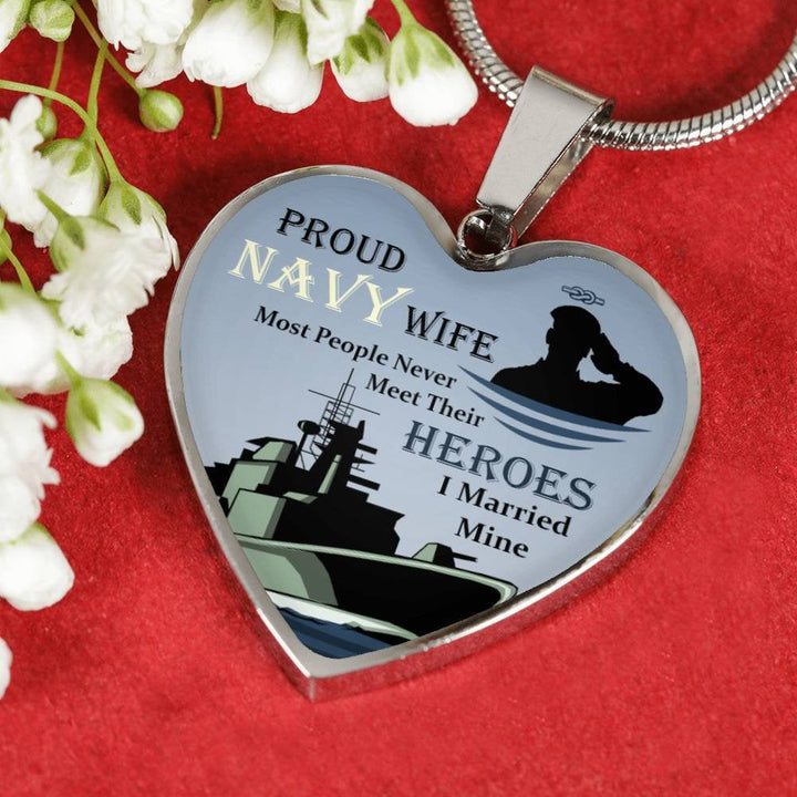 Proud Navy Wife I married my Hero Pendant Necklace