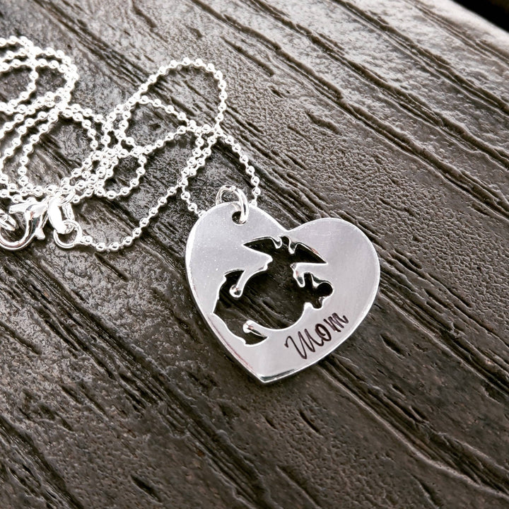 Marine mom Necklace EGA Heart USMC