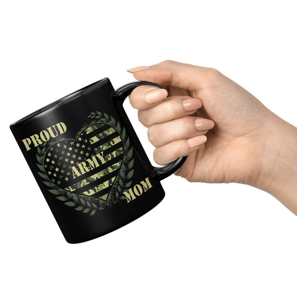 Proud Army Mom Ceramic Black Mug Heart Coffee